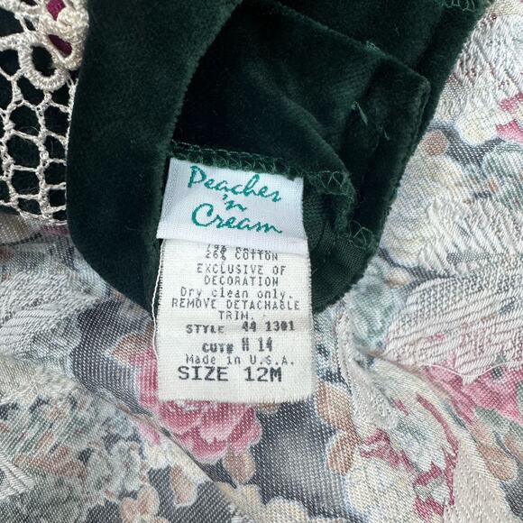 Baby Girls Vintage Dress 12M 90s Christmas Holiday Velour Floral Rose Lace Green - Picture 4 of 5